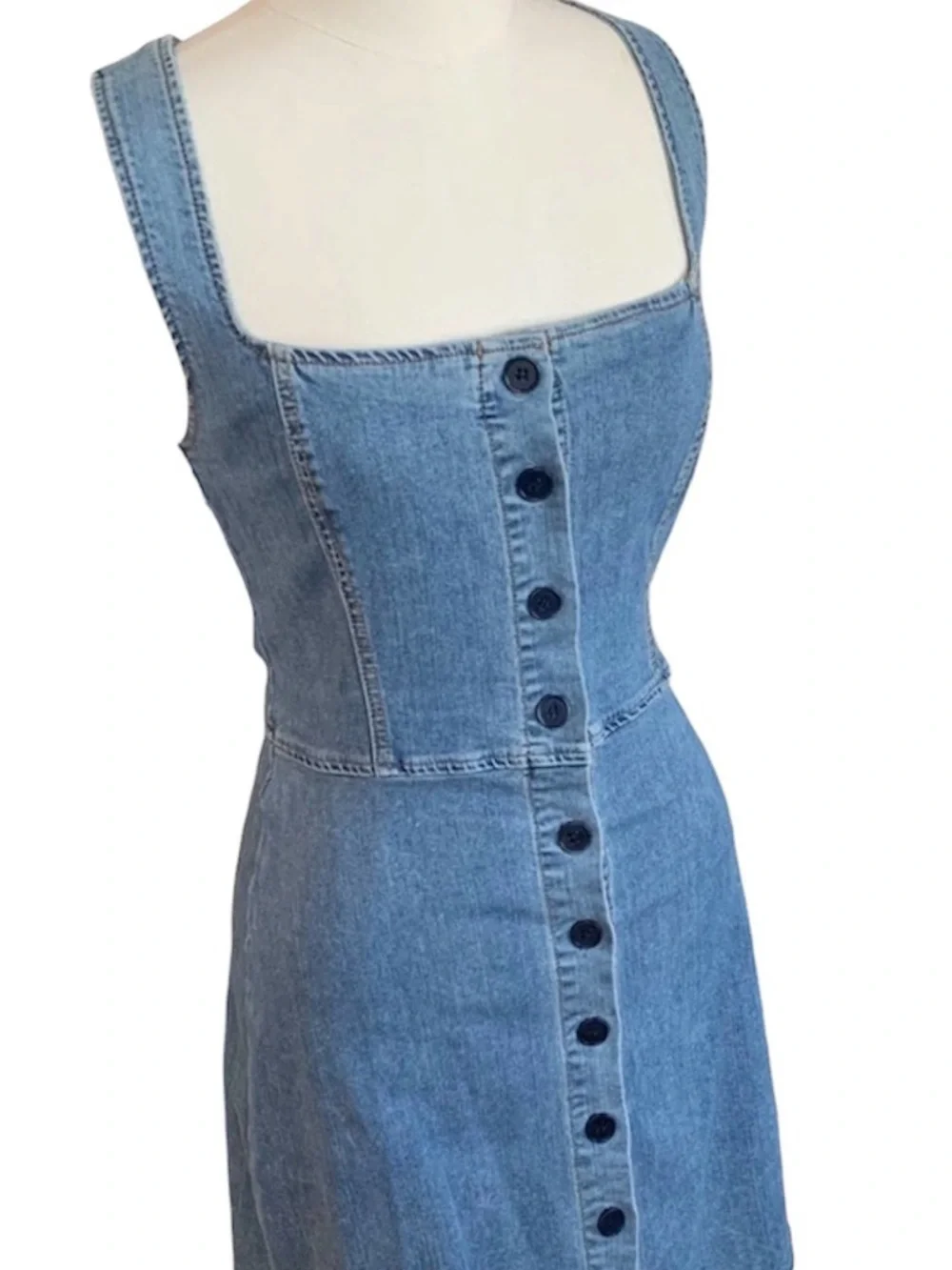 REFORMATION Lars Denim Dress Mini Short Raw Cut Hem Button Up Adriatic Blue 0 XS - Picture 9 of 15